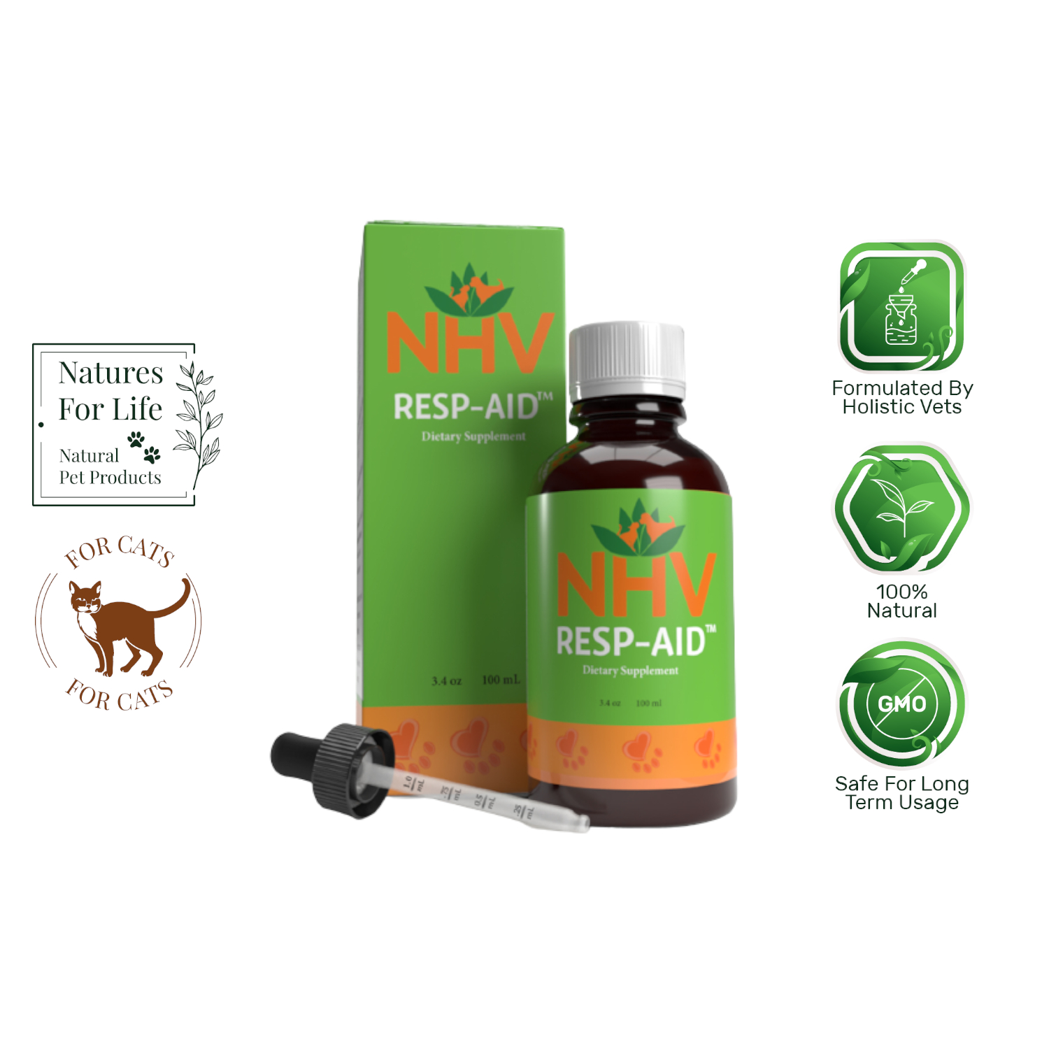 NHV Resp Aid For Cats (100ml). Support for Bronchial Infections, Coughs